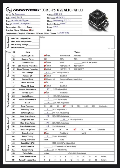 <b>HOBBYWING</b> Team manager Ron Schuur shares tips and secret of XR10 PRO <b>ESC</b> setting used for pros. . Hobbywing esc setup sheets
